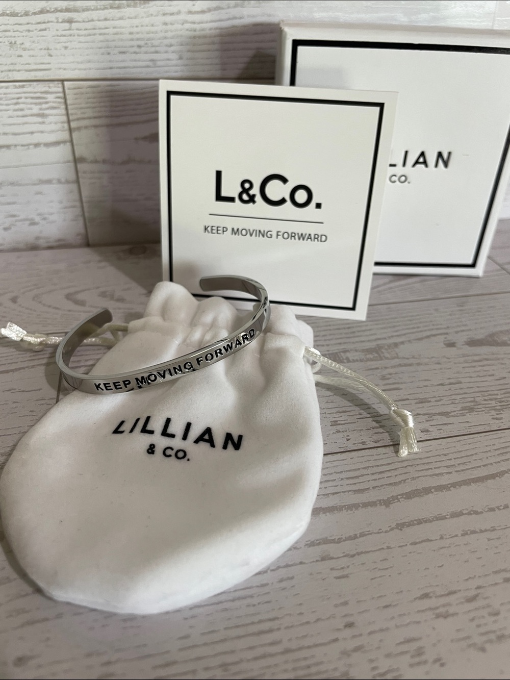 NWT Lillian & Co. Stainless Steel 'Keep Moving Forward' Cuff Bracelet
